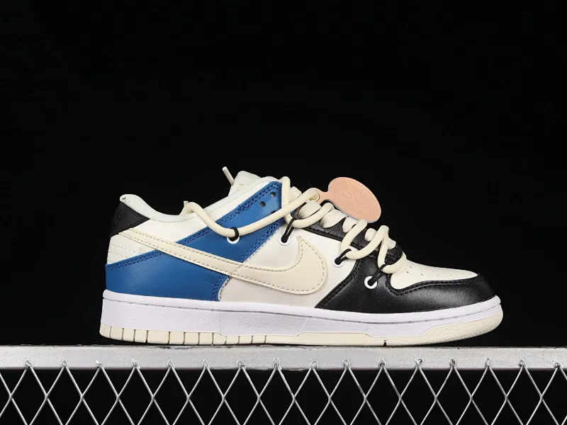 All categories Nk SB Dunk series Nk SB Dunk Low Low-top sneakers Nk Dunk Low Black, white and blue color matching Customized version of deconstructed strap casual sneakers DJ6188-100